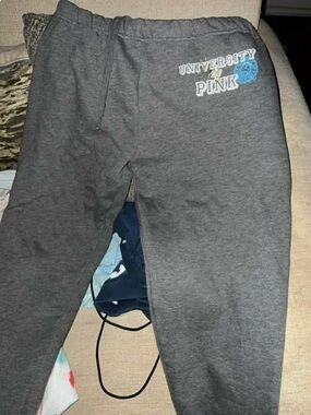 PINK Victoria's Secret Gray Sweatpants with Blue Logo